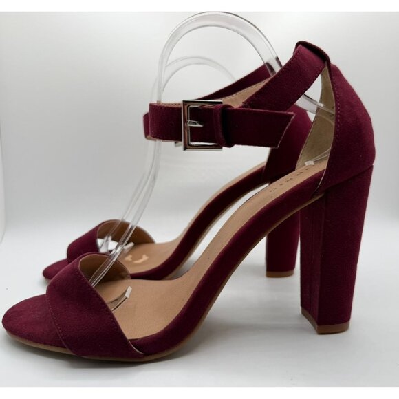 Torrid Pumps Womens Size 11WW Burgundy Two Strap Tapered Open Toe Heeled Sandals - Picture 8 of 16